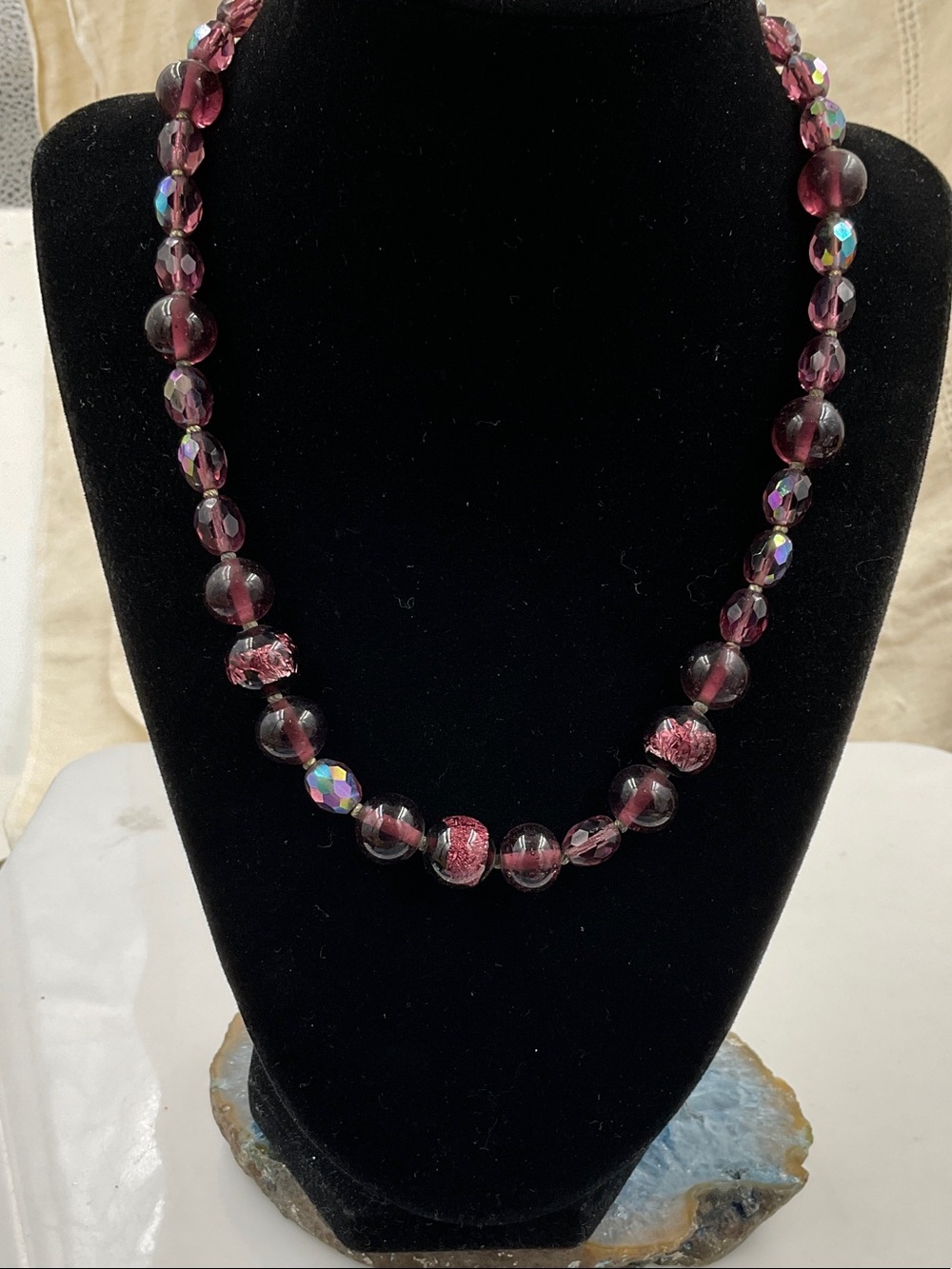 16”Deep Purple Round Amethyst Beaded Necklace Gemstones, Faceted Aurora Borealis